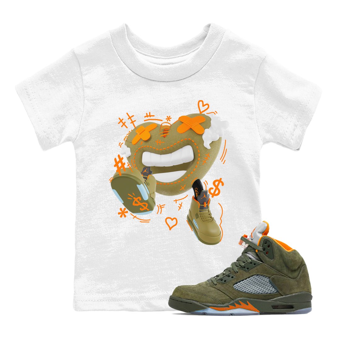 5s Olive shirt to match jordans Walk In Love sneaker tees Air Jordan 5 Olive SNRT sneaker release tees baby toddler White 1 cotton Shirt