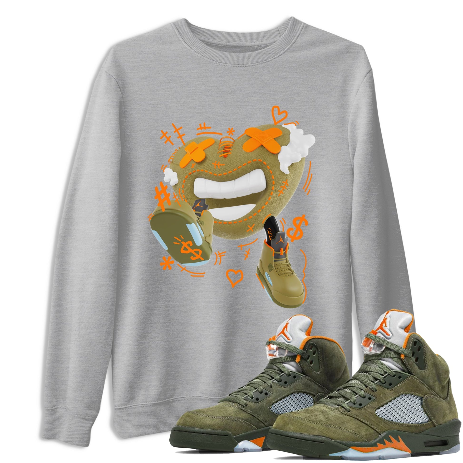 5s Olive shirt to match jordans Walk In Love sneaker tees Air Jordan 5 Olive SNRT Sneaker Release Tees unisex cotton Heather Grey 1 crew neck shirt