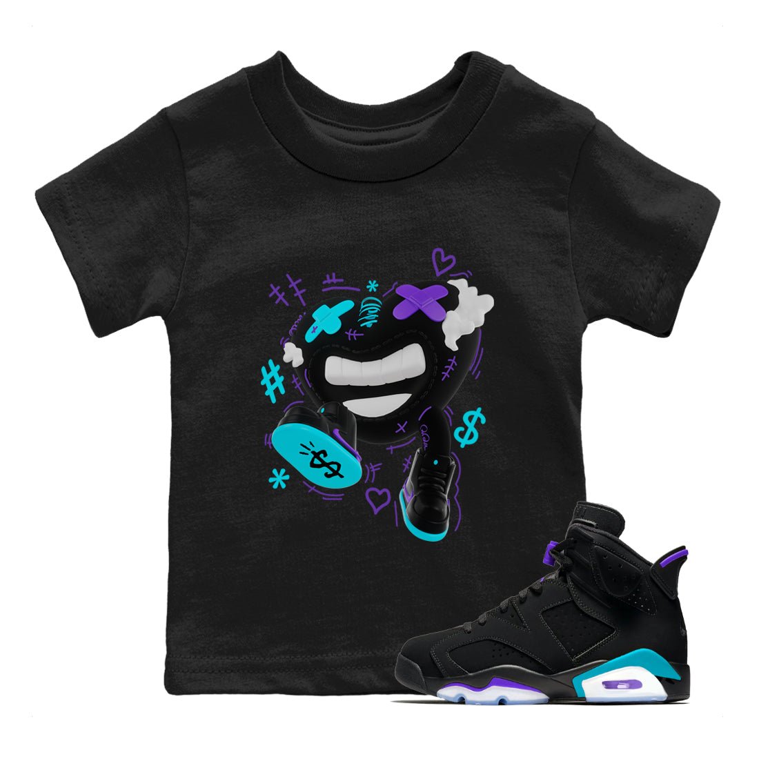 Air Jordan 6 Aqua shirt to match jordans Walk In Love sneaker tees AJ6 Aqua SNRT Sneaker Release Tees Baby Toddler Black 1 T-Shirt