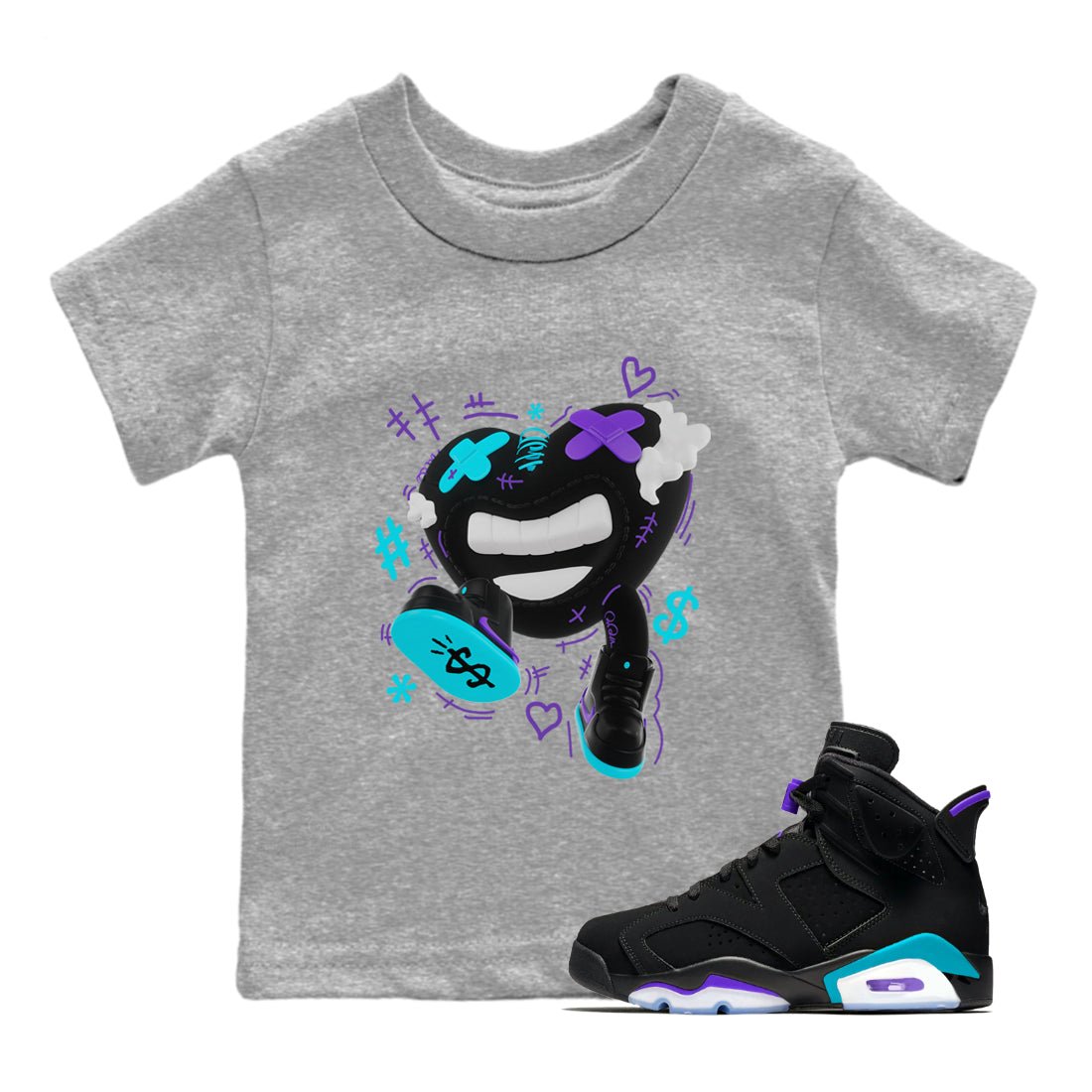 Air Jordan 6 Aqua shirt to match jordans Walk In Love sneaker tees AJ6 Aqua SNRT Sneaker Release Tees Baby Toddler Heather Grey 1 T-Shirt