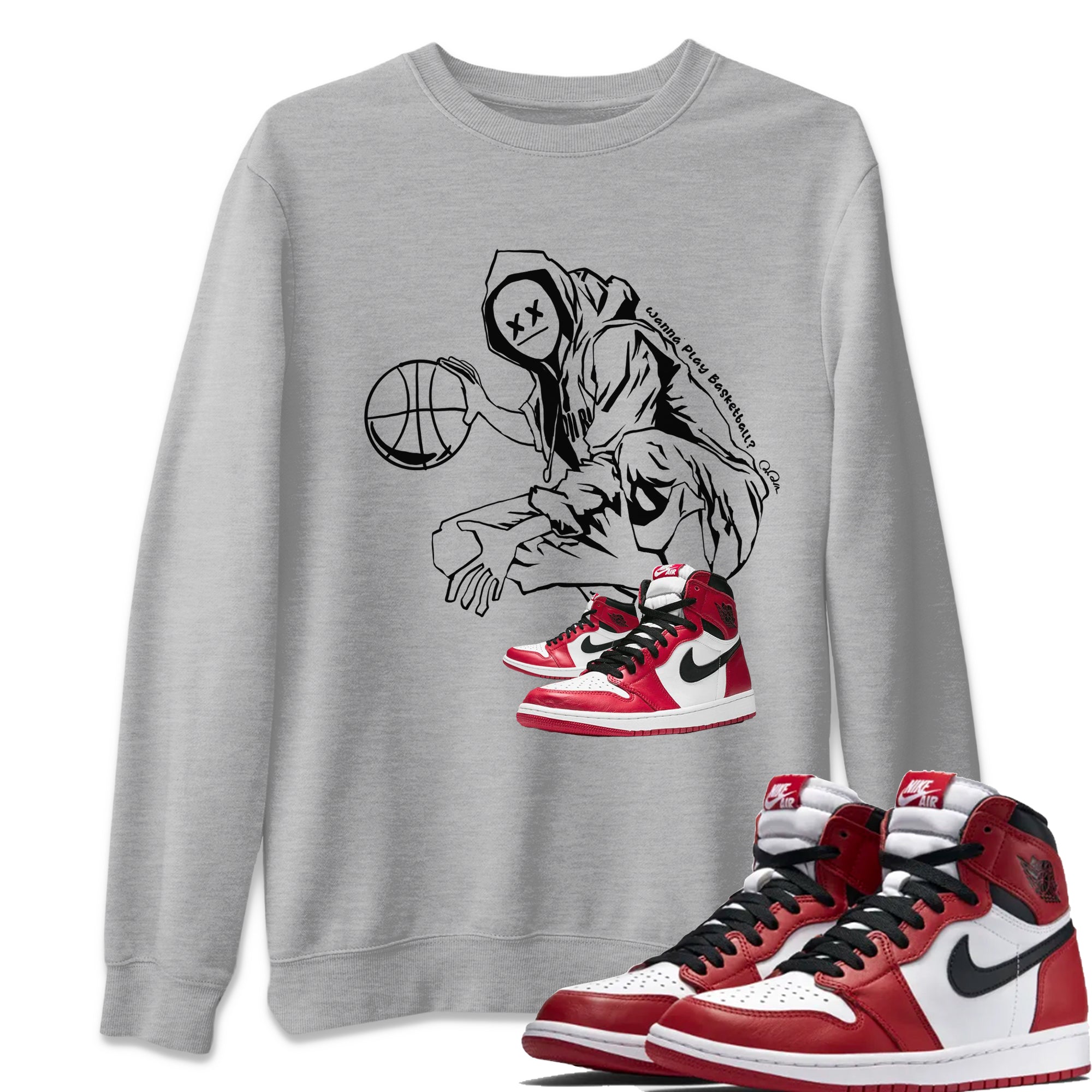 Air Jordan 1 Cicago shirt to match jordans Wanna Play Basketball sneaker tees AJ1 Chicago SNRT Sneaker Release Tees Unisex Heather Grey 1 T-Shirt