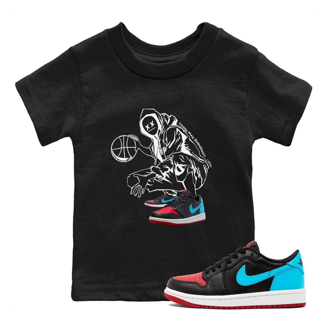 Air Jordan 1 UNC to Chicago shirt to match jordans Wanna Play Basketball sneaker tees AJ1 UNC to Chicago SNRT Sneaker Release Tees Baby Toddler Black 1 T-Shirt