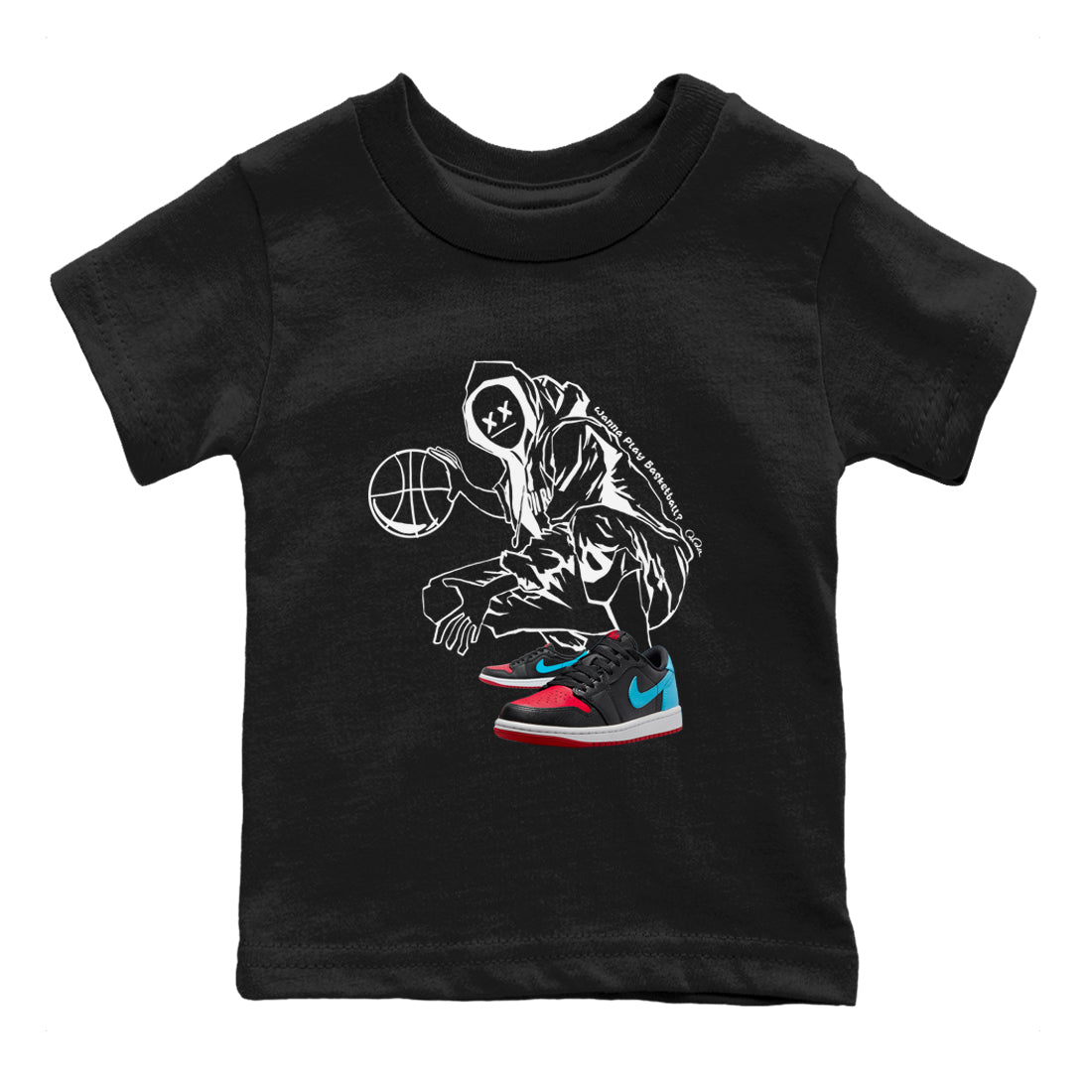 Air Jordan 1 UNC to Chicago shirt to match jordans Wanna Play Basketball sneaker tees AJ1 UNC to Chicago SNRT Sneaker Release Tees Baby Toddler Black 2 T-Shirt