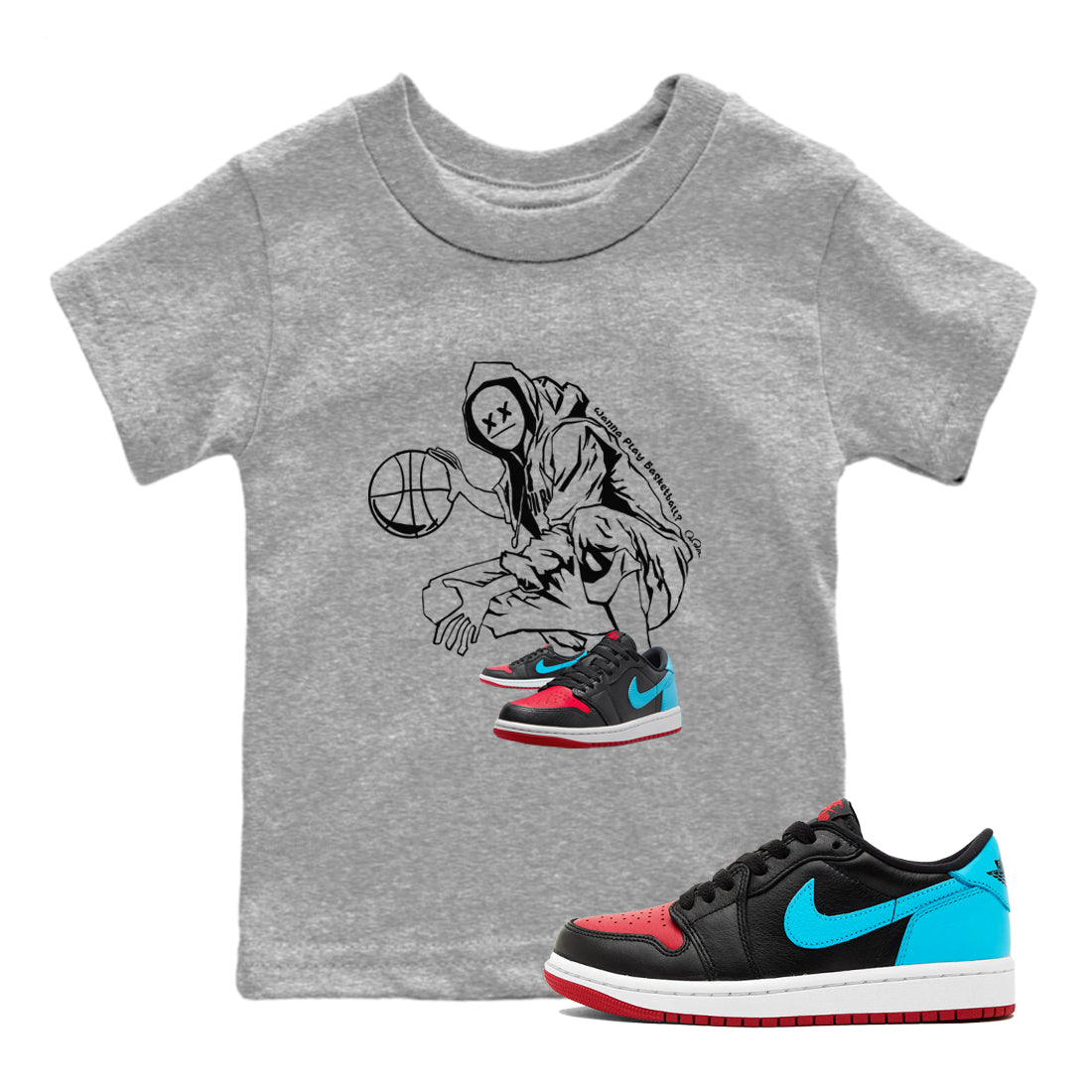 Air Jordan 1 UNC to Chicago shirt to match jordans Wanna Play Basketball sneaker tees AJ1 UNC to Chicago SNRT Sneaker Release Tees Baby Toddler Heather Grey 1 T-Shirt