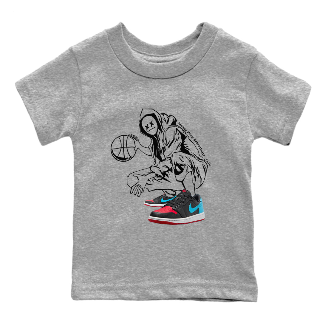 Air Jordan 1 UNC to Chicago shirt to match jordans Wanna Play Basketball sneaker tees AJ1 UNC to Chicago SNRT Sneaker Release Tees Baby Toddler Heather Grey 2 T-Shirt