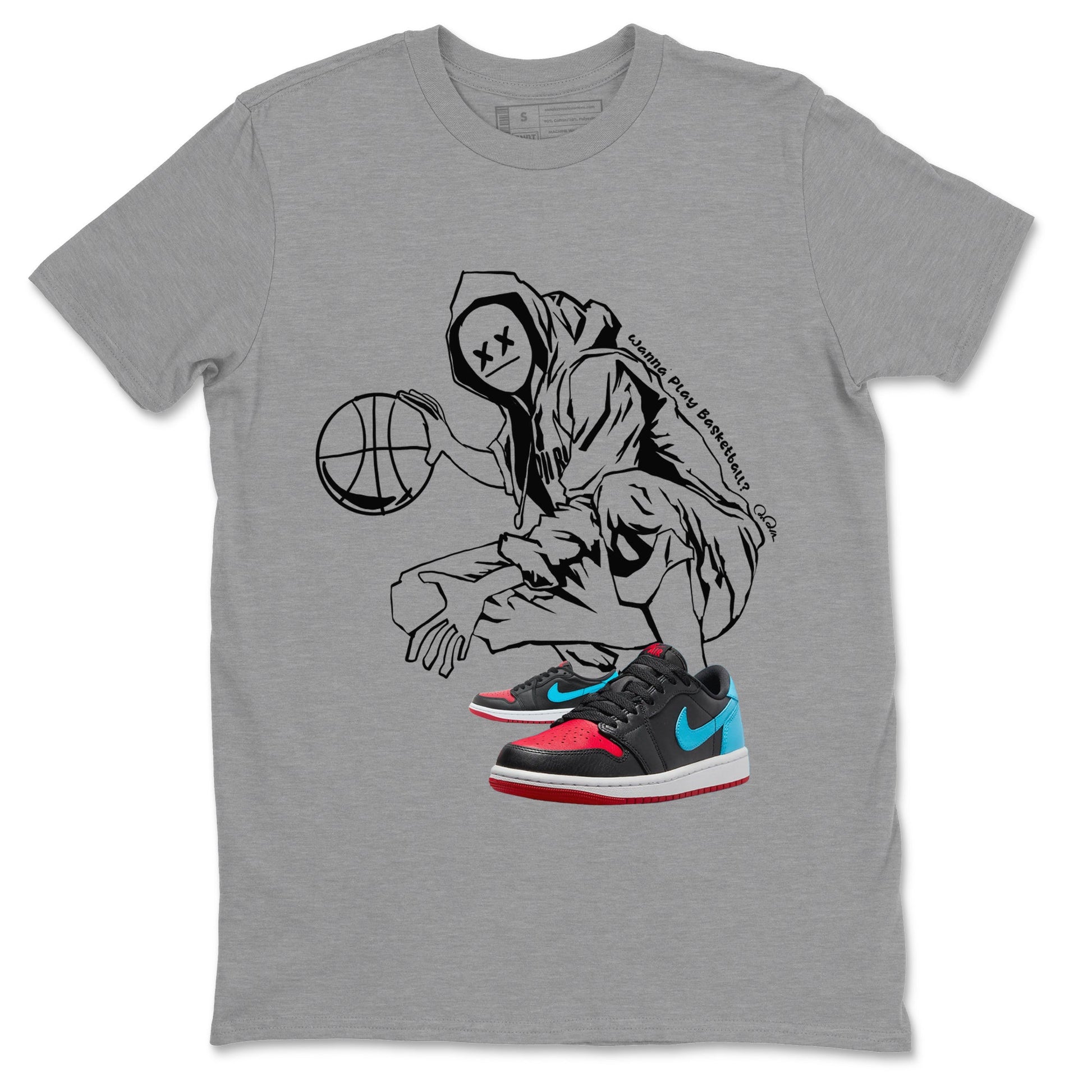 Air Jordan 1 UNC to Chicago shirt to match jordans Wanna Play Basketball sneaker tees AJ1 UNC to Chicago SNRT Sneaker Release Tees Unisex Heather Grey 2 T-Shirt