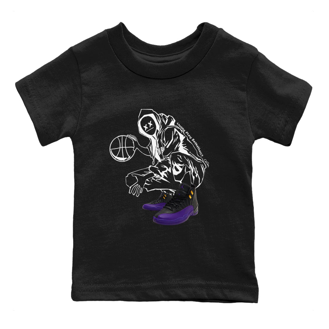 Air Jordan 12 Field Purple shirt to match jordans Wanna Play Basketball sneaker tees AJ12 Field Purple SNRT Sneaker Release Tees Baby Toddler Black 2 T-Shirt