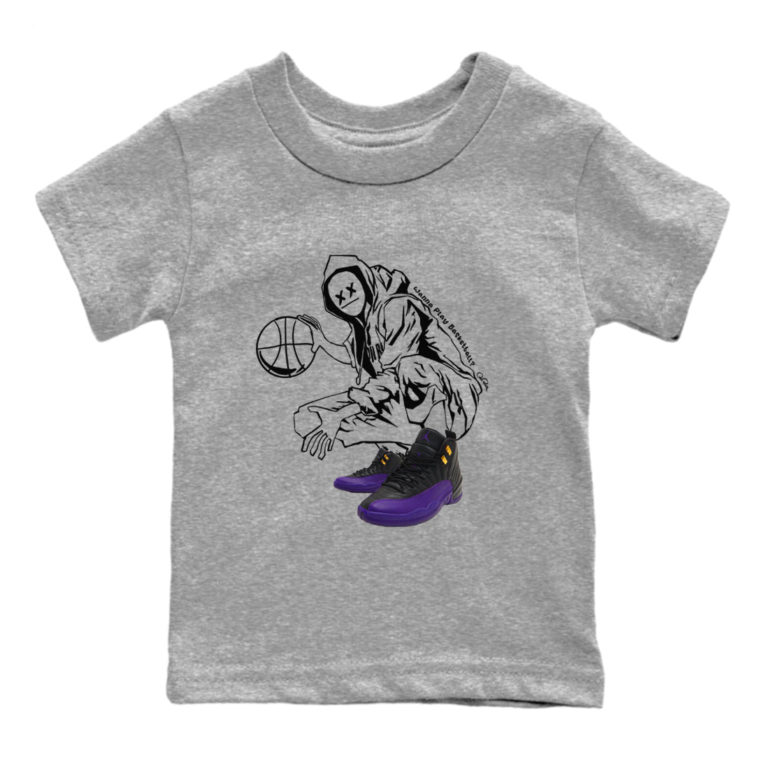 Air Jordan 12 Field Purple shirt to match jordans Wanna Play Basketball sneaker tees AJ12 Field Purple SNRT Sneaker Release Tees Baby Toddler Heather Grey 2 T-Shirt