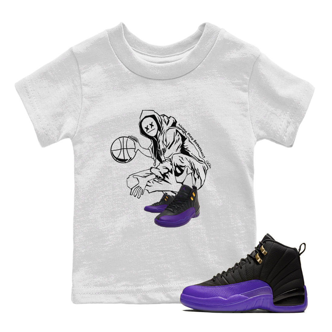 Air Jordan 12 Field Purple shirt to match jordans Wanna Play Basketball sneaker tees AJ12 Field Purple SNRT Sneaker Release Tees Baby Toddler White 1 T-Shirt