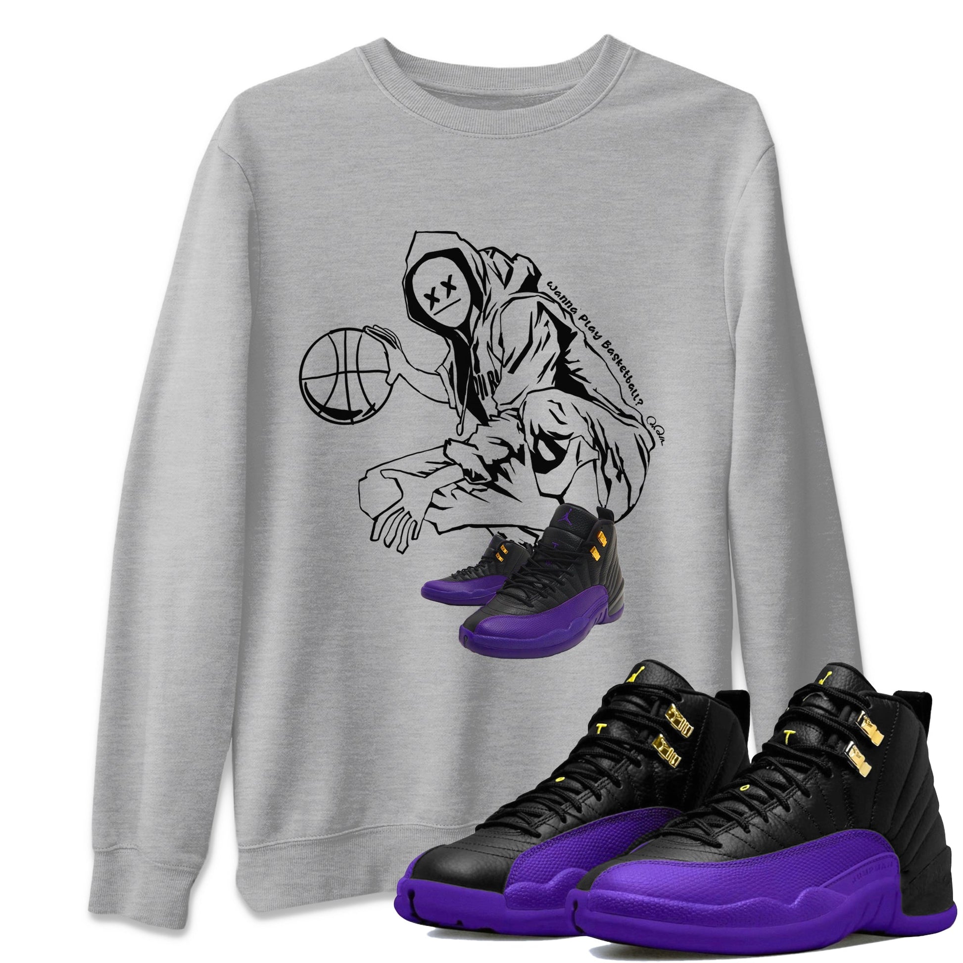 Air Jordan 12 Field Purple shirt to match jordans Wanna Play Basketball sneaker tees AJ12 Field Purple SNRT Sneaker Release Tees Unisex Heather Grey 1 T-Shirt