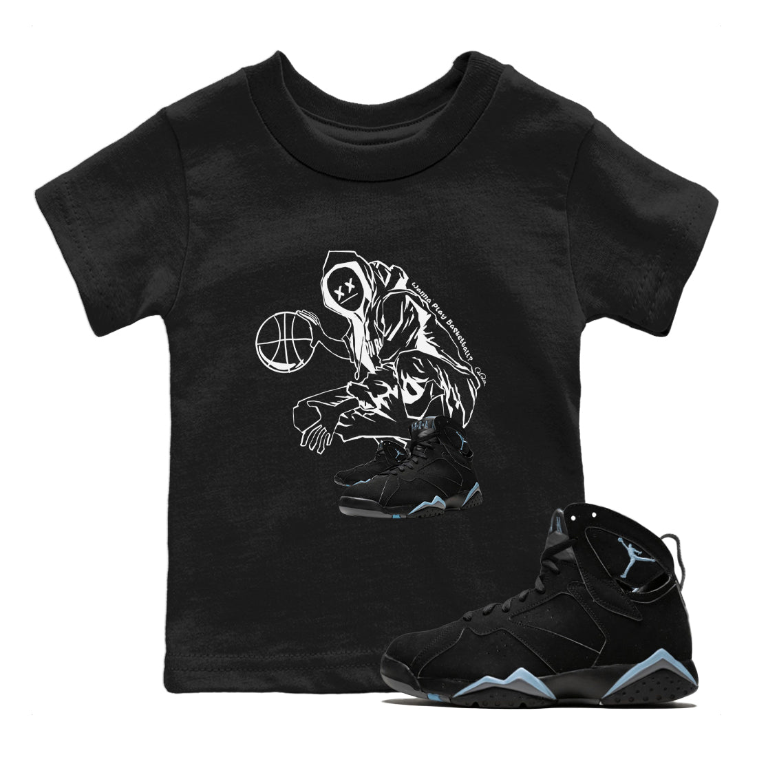 Air Jordan 7 Chambray shirt to match jordans Wanna Play Basketball sneaker tees AJ7 Chambray SNRT Sneaker Release Tees Baby Toddler Black 1 T-Shirt