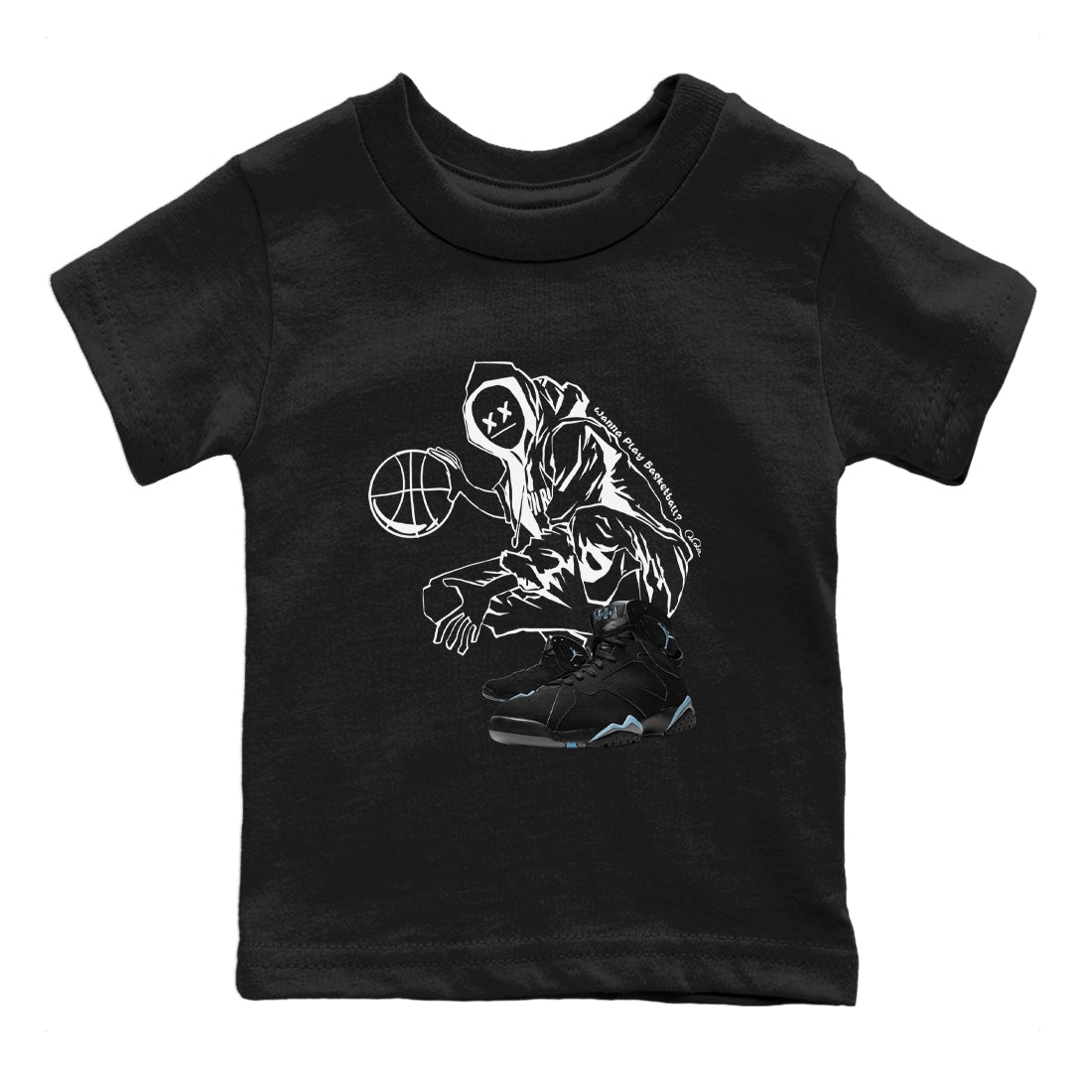 Air Jordan 7 Chambray shirt to match jordans Wanna Play Basketball sneaker tees AJ7 Chambray SNRT Sneaker Release Tees Baby Toddler Black 2 T-Shirt