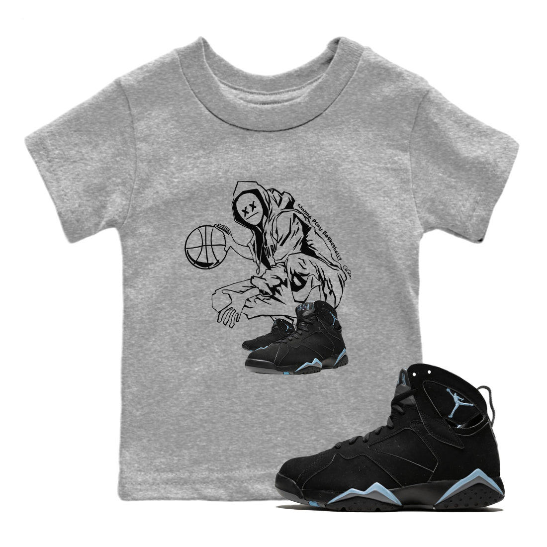 Air Jordan 7 Chambray shirt to match jordans Wanna Play Basketball sneaker tees AJ7 Chambray SNRT Sneaker Release Tees Baby Toddler Heather Grey 1 T-Shirt