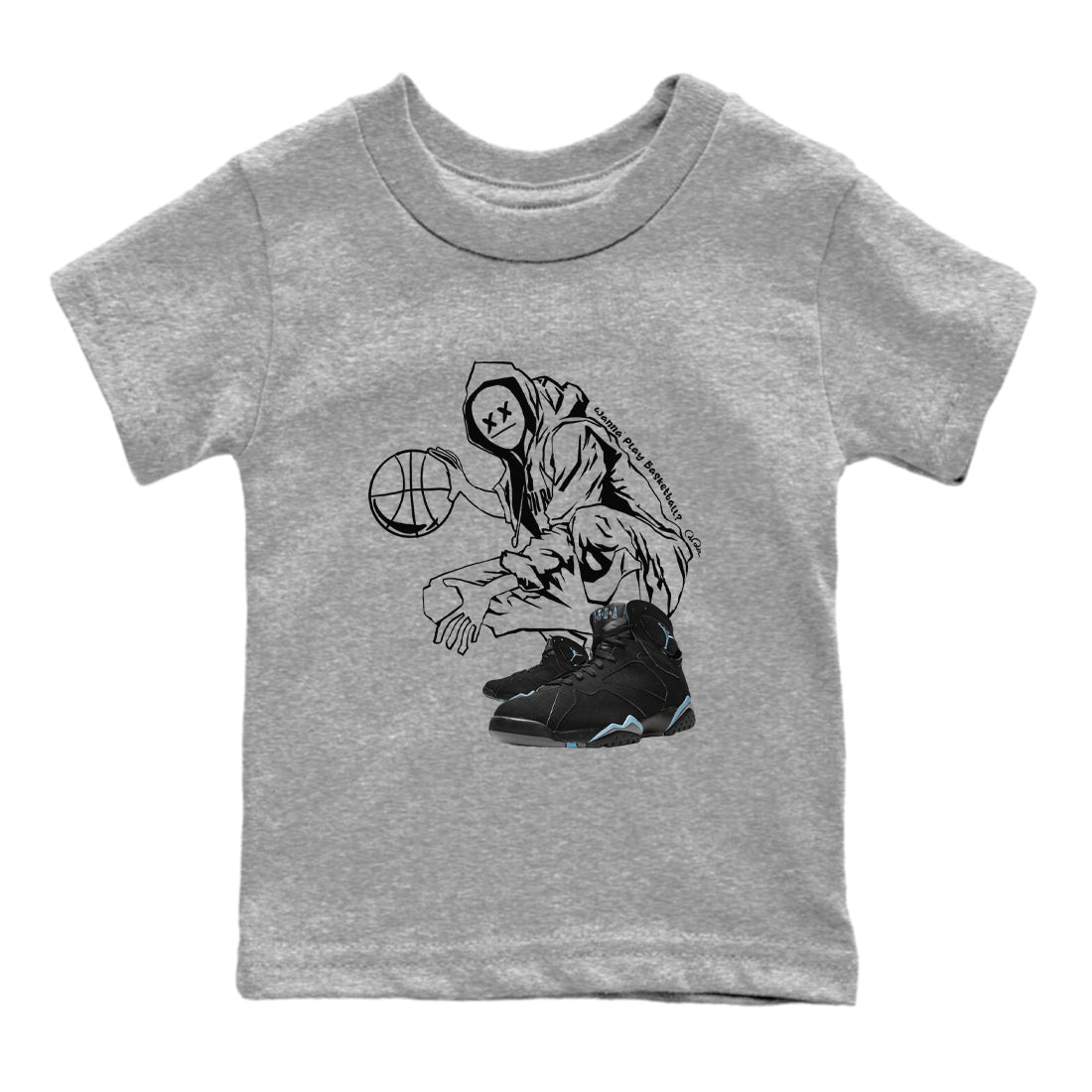 Air Jordan 7 Chambray shirt to match jordans Wanna Play Basketball sneaker tees AJ7 Chambray SNRT Sneaker Release Tees Baby Toddler Heather Grey 2 T-Shirt