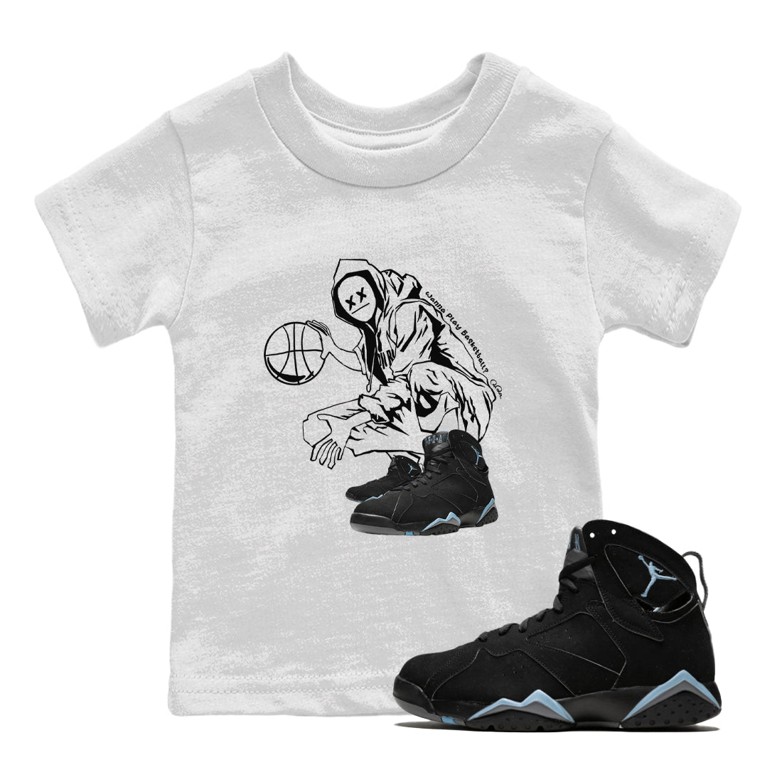 Air Jordan 7 Chambray shirt to match jordans Wanna Play Basketball sneaker tees AJ7 Chambray SNRT Sneaker Release Tees Baby Toddler White 1 T-Shirt