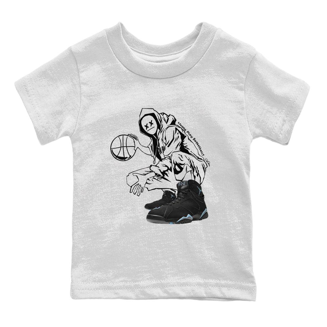 Air Jordan 7 Chambray shirt to match jordans Wanna Play Basketball sneaker tees AJ7 Chambray SNRT Sneaker Release Tees Baby Toddler White 2 T-Shirt