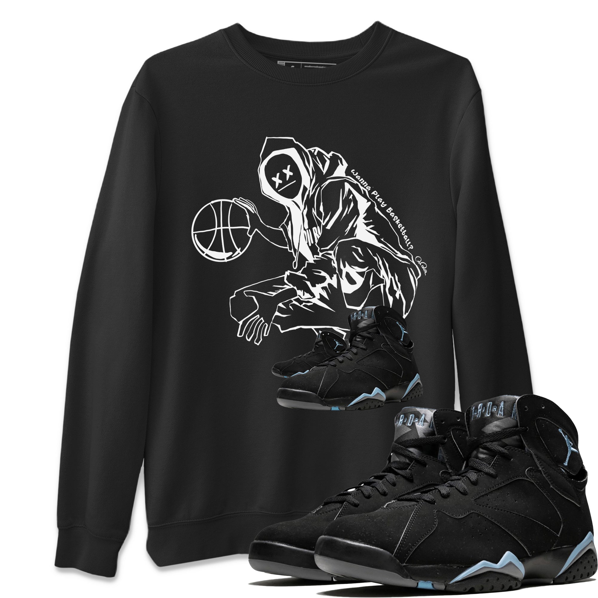 Air Jordan 7 Chambray shirt to match jordans Wanna Play Basketball sneaker tees AJ7 Chambray SNRT Sneaker Release Tees Unisex Black 1 T-Shirt