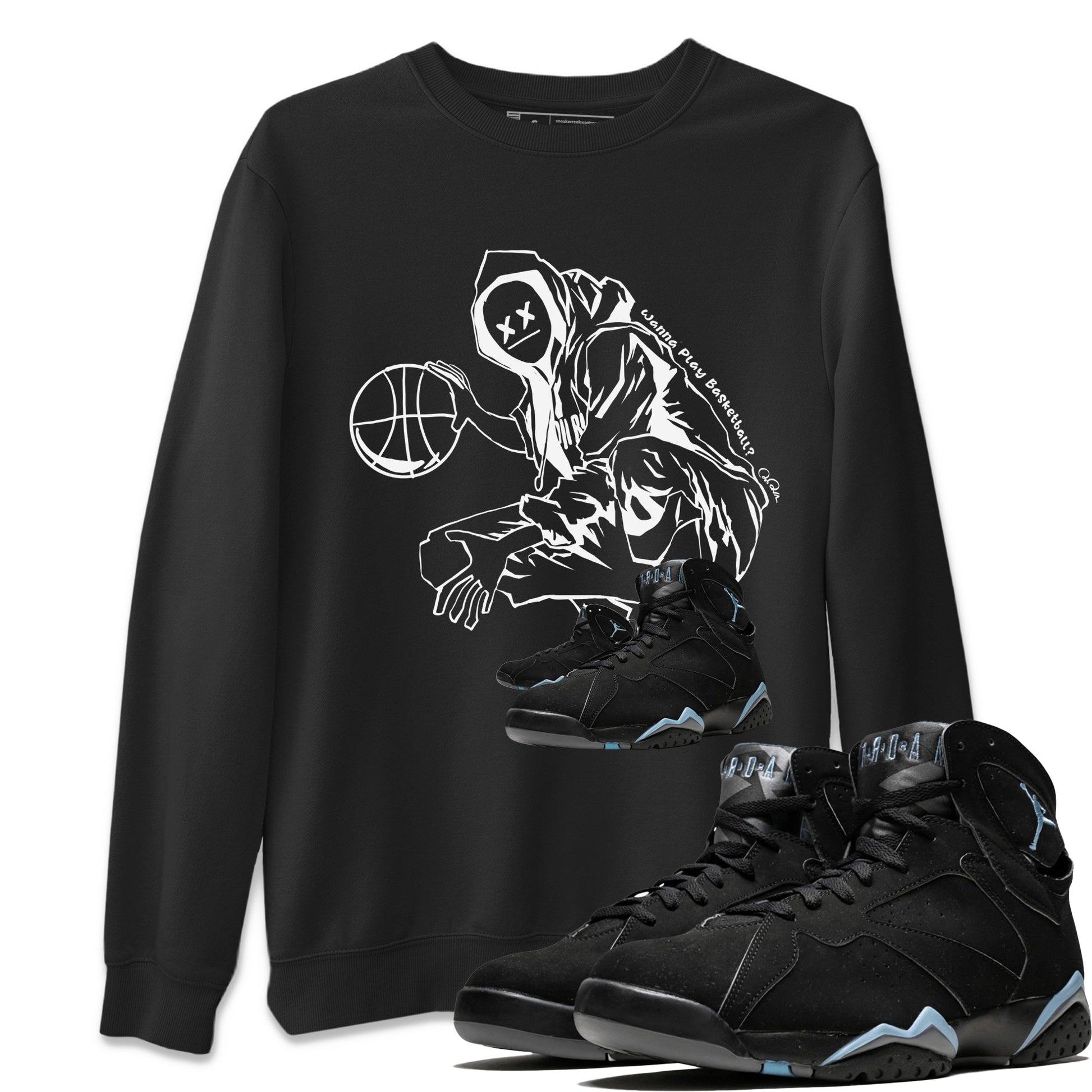 Air Jordan 7 Chambray shirt to match jordans Wanna Play Basketball sneaker tees AJ7 Chambray SNRT Sneaker Release Tees Unisex Black 1 T-Shirt