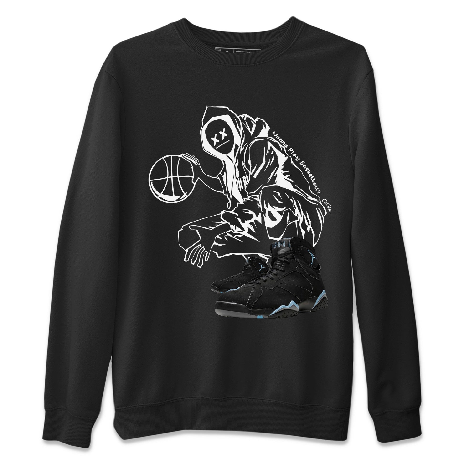Air Jordan 7 Chambray shirt to match jordans Wanna Play Basketball sneaker tees AJ7 Chambray SNRT Sneaker Release Tees Unisex Black 2 T-Shirt
