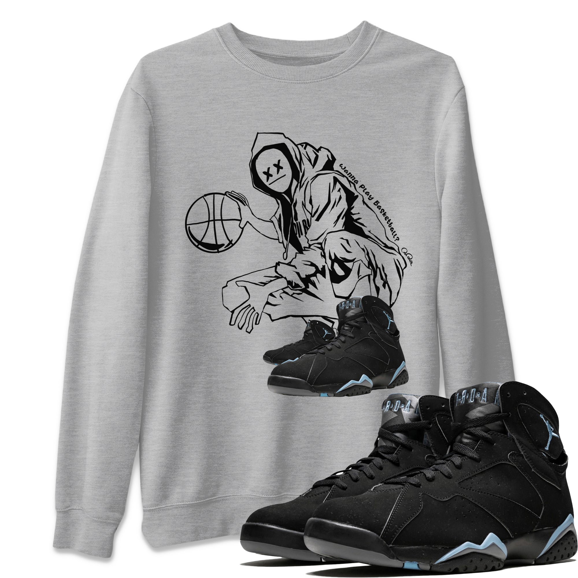 Air Jordan 7 Chambray shirt to match jordans Wanna Play Basketball sneaker tees AJ7 Chambray SNRT Sneaker Release Tees Unisex Heather Grey 1 T-Shirt