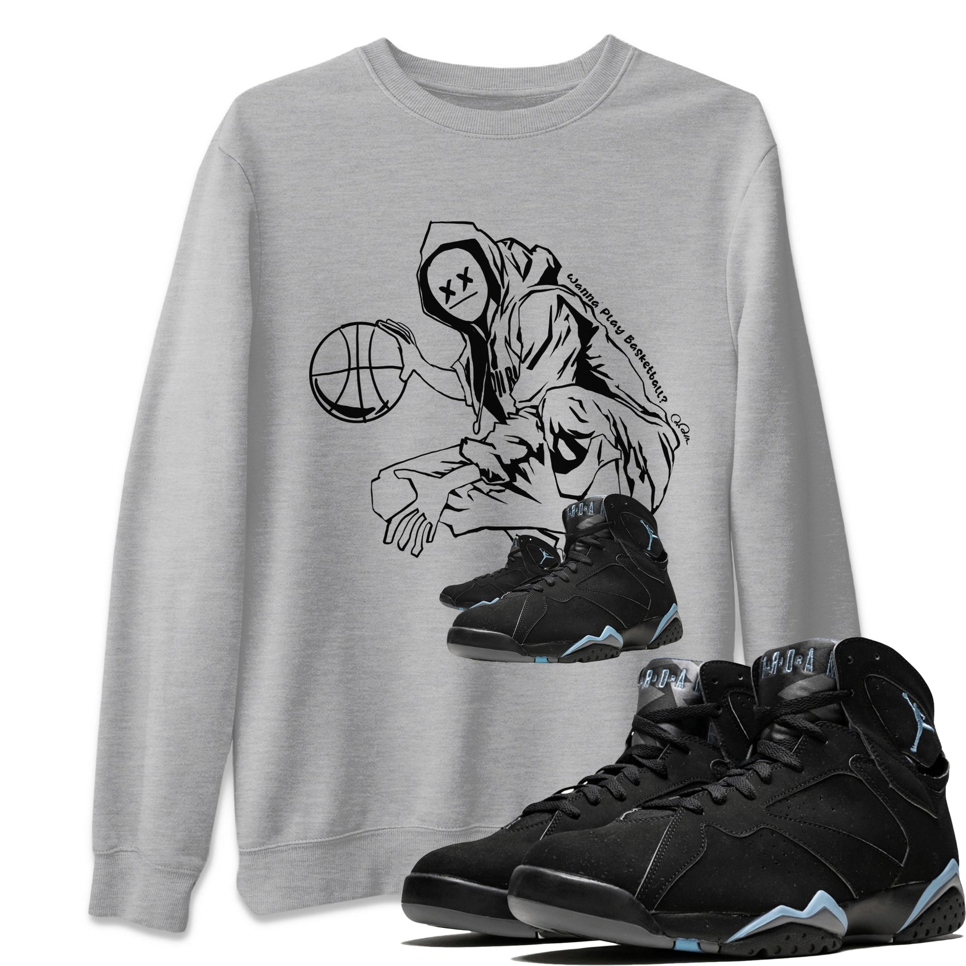 Air Jordan 7 Chambray shirt to match jordans Wanna Play Basketball sneaker tees AJ7 Chambray SNRT Sneaker Release Tees Unisex Heather Grey 1 T-Shirt