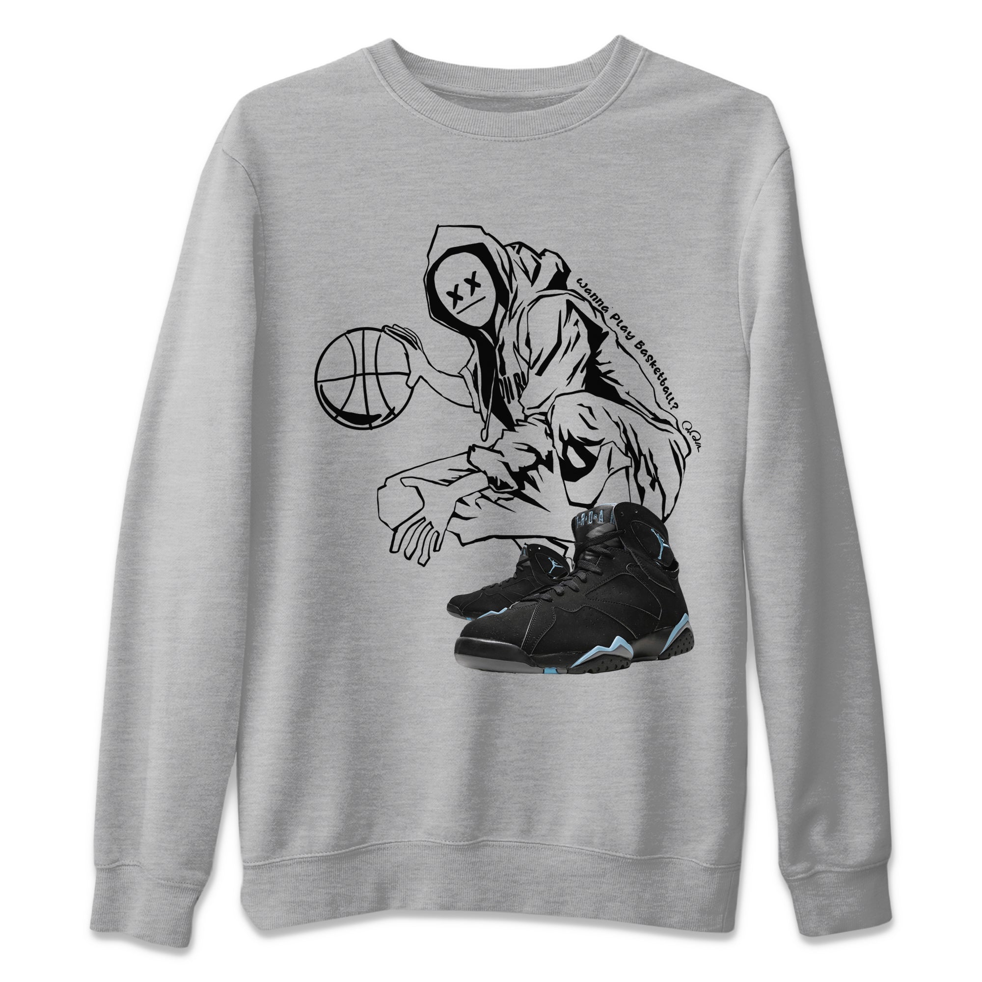 Air Jordan 7 Chambray shirt to match jordans Wanna Play Basketball sneaker tees AJ7 Chambray SNRT Sneaker Release Tees Unisex Heather Grey 2 T-Shirt