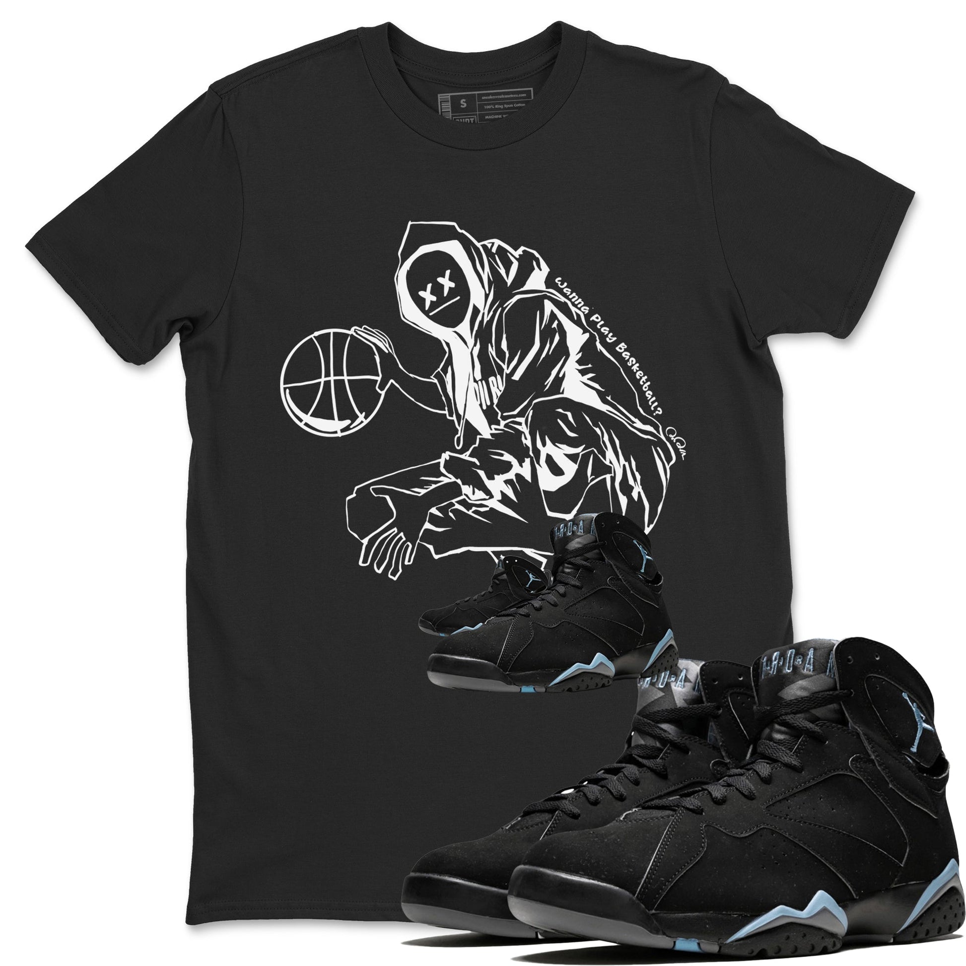 Air Jordan 7 Chambray shirt to match jordans Wanna Play Basketball sneaker tees AJ7 Chambray SNRT Sneaker Release Tees Unisex Black 1 T-Shirt