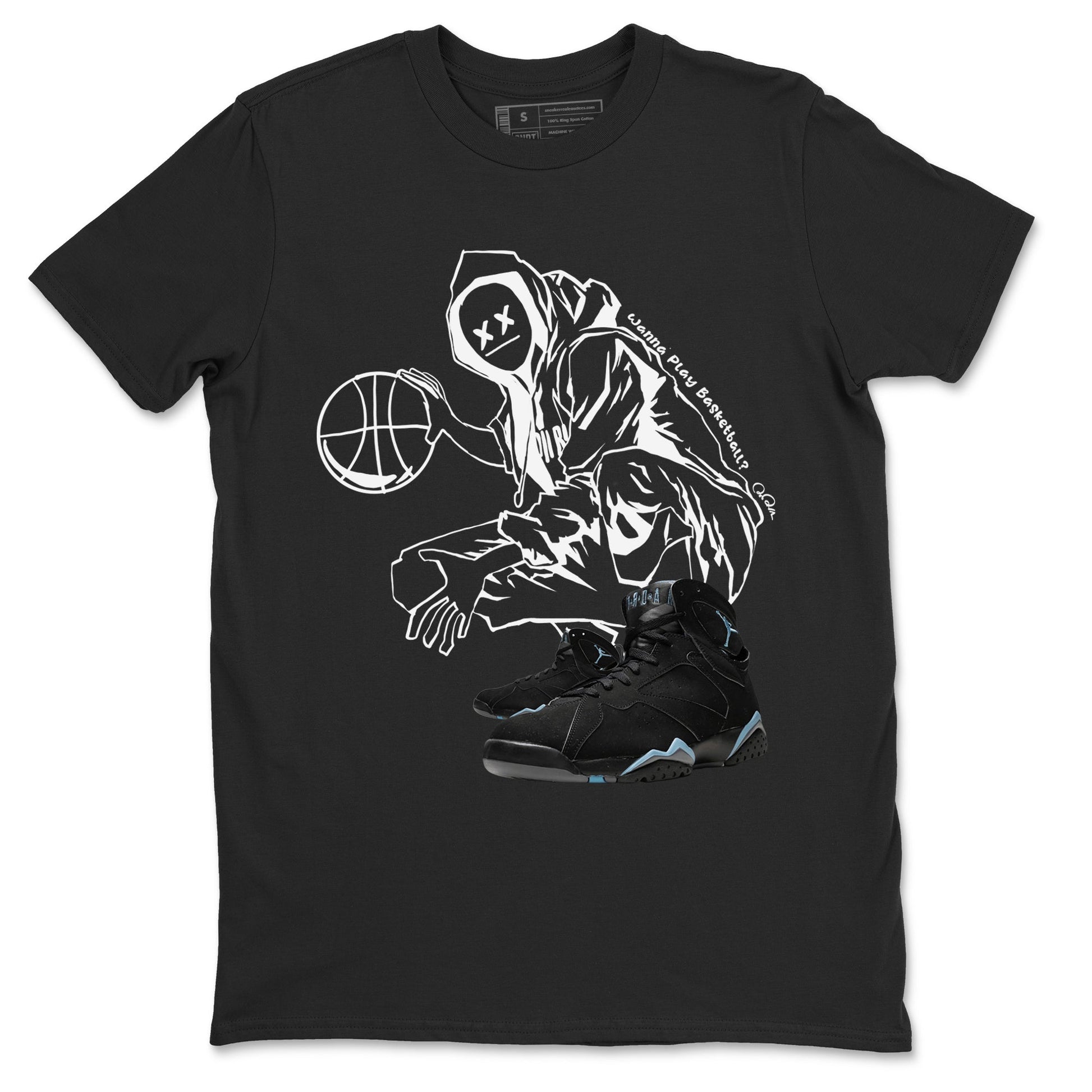 Air Jordan 7 Chambray shirt to match jordans Wanna Play Basketball sneaker tees AJ7 Chambray SNRT Sneaker Release Tees Unisex Black 2 T-Shirt