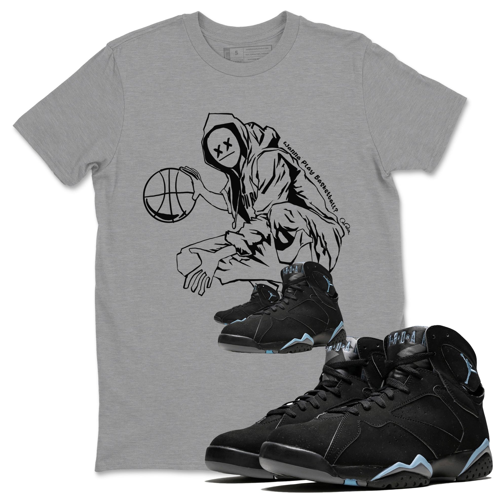 Air Jordan 7 Chambray shirt to match jordans Wanna Play Basketball sneaker tees AJ7 Chambray SNRT Sneaker Release Tees Unisex Heather Grey 1 T-Shirt