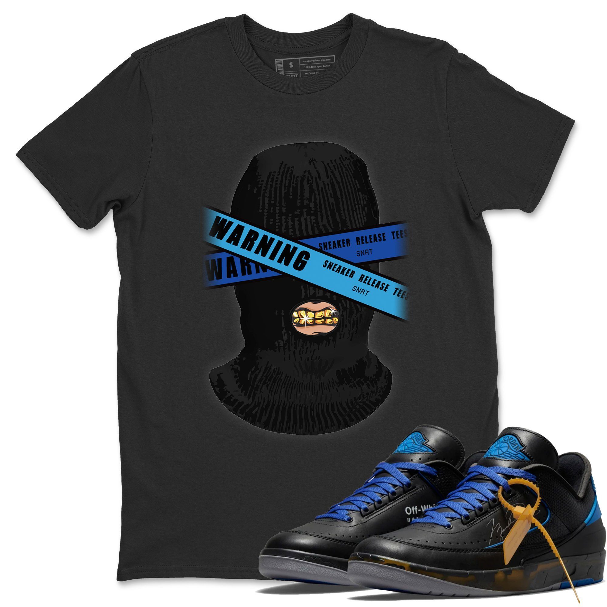 Jordan 2 OFF-WHITE Black Blue Sneaker Match Tees Warning Sneaker Tees Jordan 2 OFF-WHITE Black Blue Sneaker Release Tees Unisex Shirts