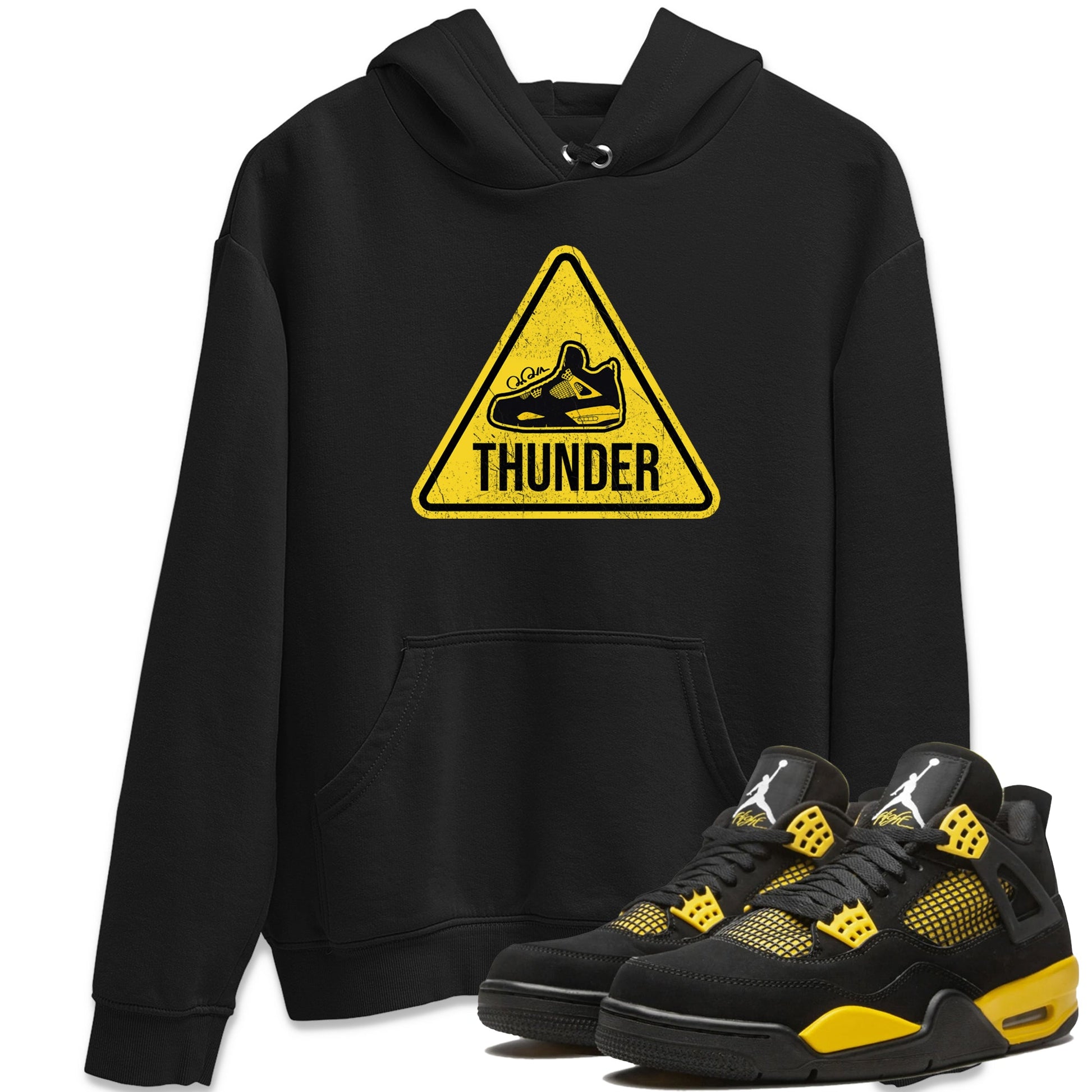 Air Jordan 4 Thunder Sneaker Match Tees Warning Sign Sneaker Tees Yellow AJ4 Thunder Sneaker Release Tees Unisex Shirts Black 1