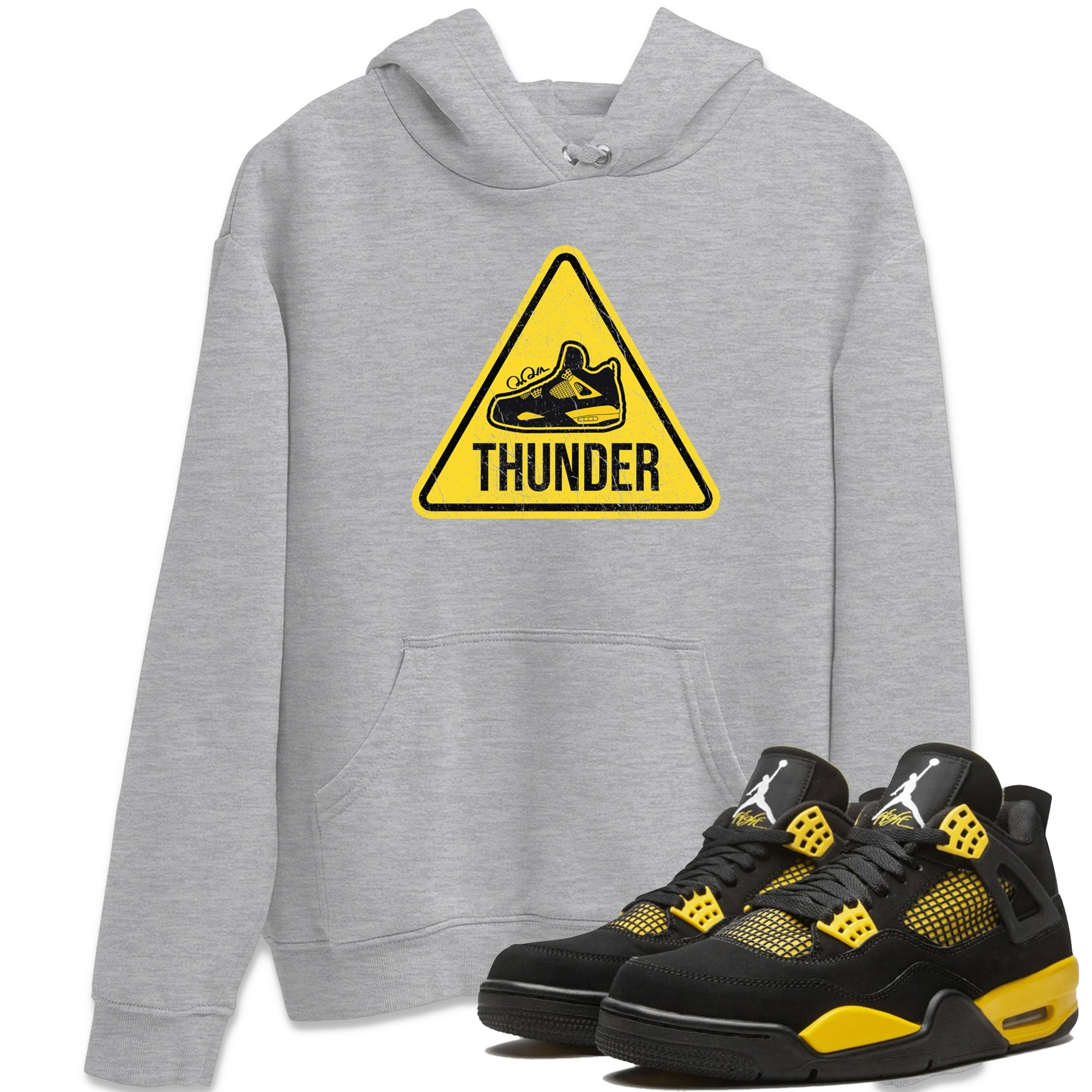 Air Jordan 4 Thunder Sneaker Match Tees Warning Sign Sneaker Tees Yellow AJ4 Thunder Sneaker Release Tees Unisex Shirts Heather Grey 1