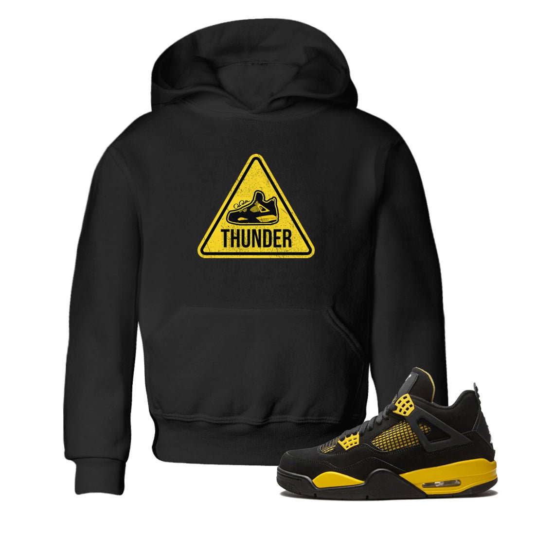 Air Jordan 4 Thunder Sneaker Match Tees Warning Sign Sneaker Tees Yellow AJ4 Thunder Sneaker Release Tees Kids Shirts Black 1
