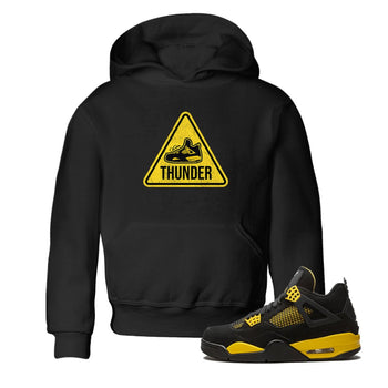 Air Jordan 4 Thunder Sneaker Match Tees Warning Sign Sneaker Tees Yellow AJ4 Thunder Sneaker Release Tees Kids Shirts Black 1