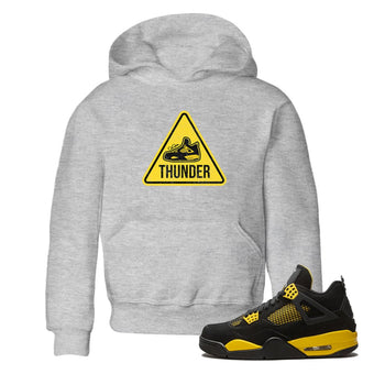 Air Jordan 4 Thunder Sneaker Match Tees Warning Sign Sneaker Tees Yellow AJ4 Thunder Sneaker Release Tees Kids Shirts Heather Grey 1