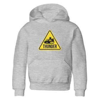 Air Jordan 4 Thunder Sneaker Match Tees Warning Sign Sneaker Tees Yellow AJ4 Thunder Sneaker Release Tees Kids Shirts Heather Grey 2