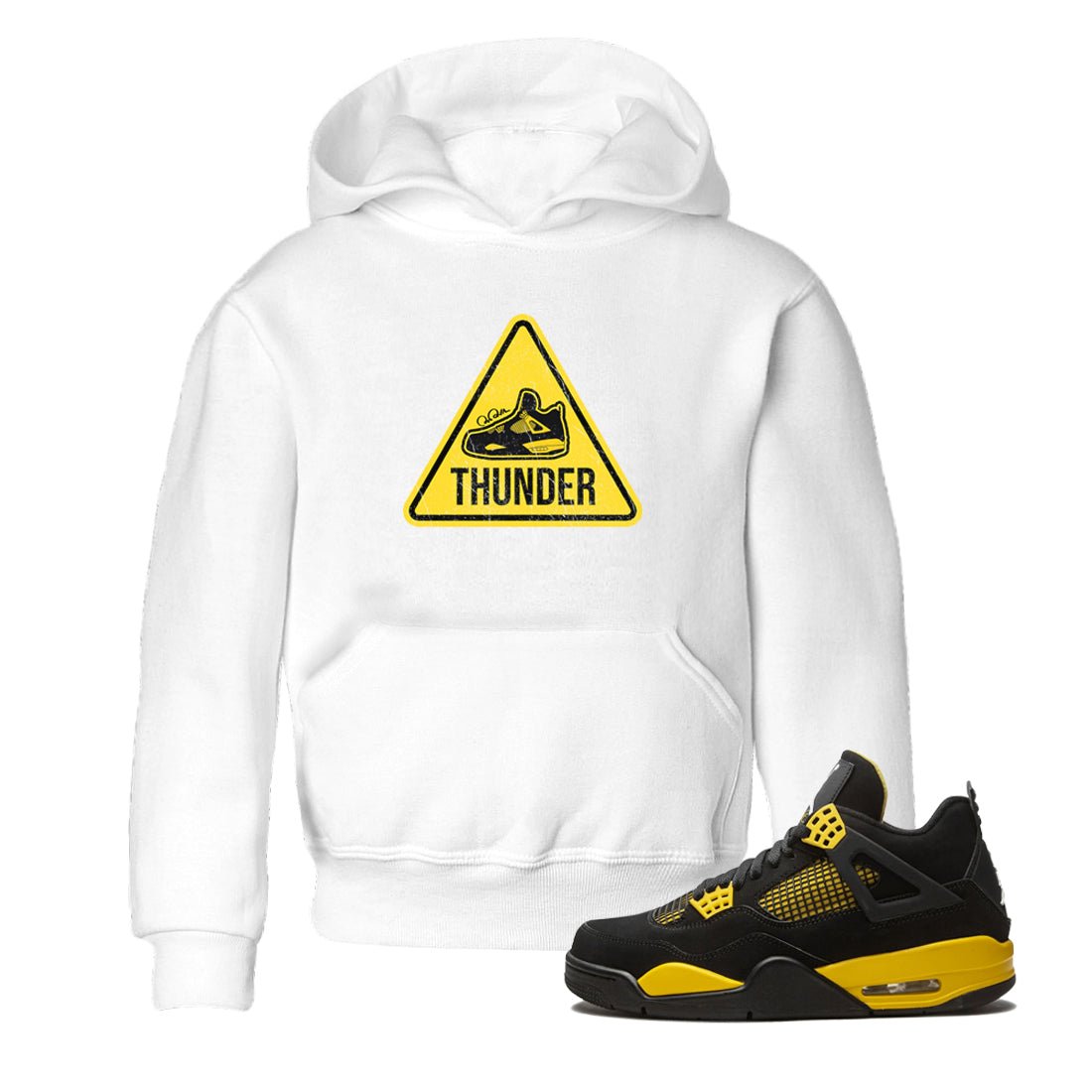 Air Jordan 4 Thunder Sneaker Match Tees Warning Sign Sneaker Tees Yellow AJ4 Thunder Sneaker Release Tees Kids Shirts White 1