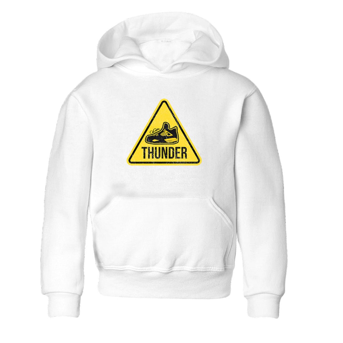 Air Jordan 4 Thunder Sneaker Match Tees Warning Sign Sneaker Tees Yellow AJ4 Thunder Sneaker Release Tees Kids Shirts White 2