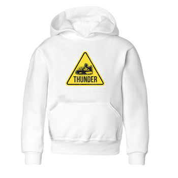 Air Jordan 4 Thunder Sneaker Match Tees Warning Sign Sneaker Tees Yellow AJ4 Thunder Sneaker Release Tees Kids Shirts White 2
