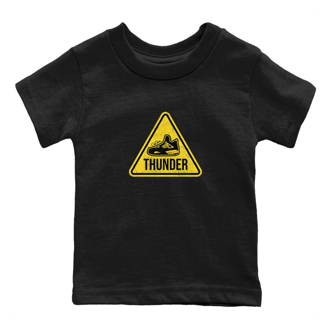 Air Jordan 4 Thunder Sneaker Match Tees Warning Sign Sneaker Tees Yellow AJ4 Thunder Sneaker Release Tees Kids Shirts Black 2