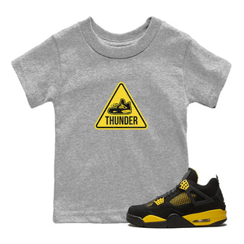 Air Jordan 4 Thunder Sneaker Match Tees Warning Sign Sneaker Tees Yellow AJ4 Thunder Sneaker Release Tees Kids Shirts Heather Grey 1
