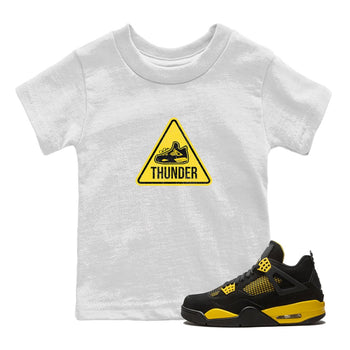 Air Jordan 4 Thunder Sneaker Match Tees Warning Sign Sneaker Tees Yellow AJ4 Thunder Sneaker Release Tees Kids Shirts White 1