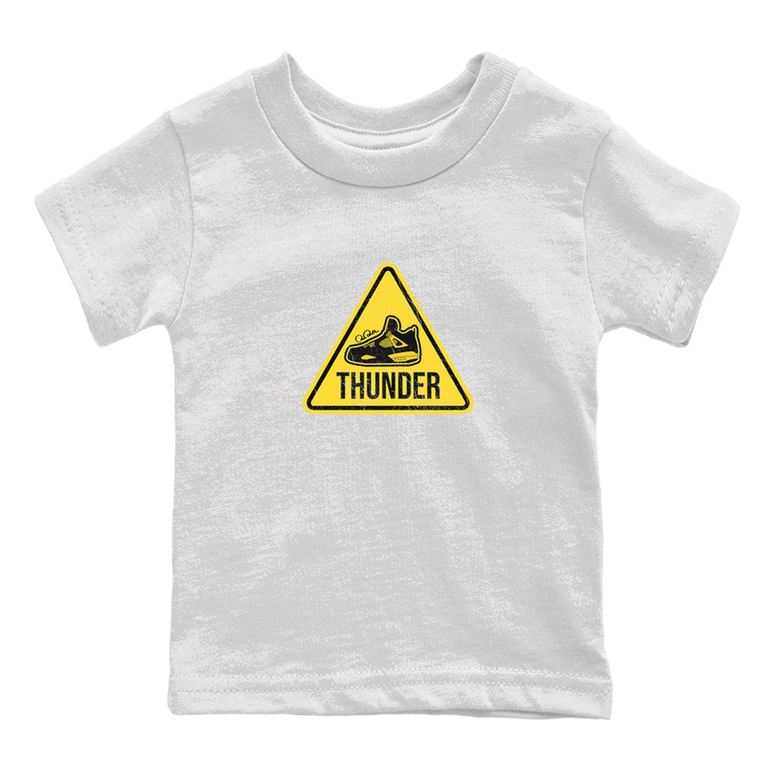 Air Jordan 4 Thunder Sneaker Match Tees Warning Sign Sneaker Tees Yellow AJ4 Thunder Sneaker Release Tees Kids Shirts White 2