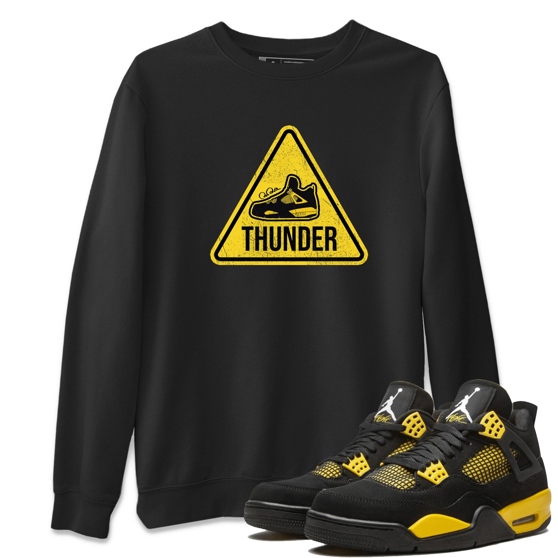 Air Jordan 4 Thunder Sneaker Match Tees Warning Sign Sneaker Tees Yellow AJ4 Thunder Sneaker Release Tees Unisex Shirts Black 1