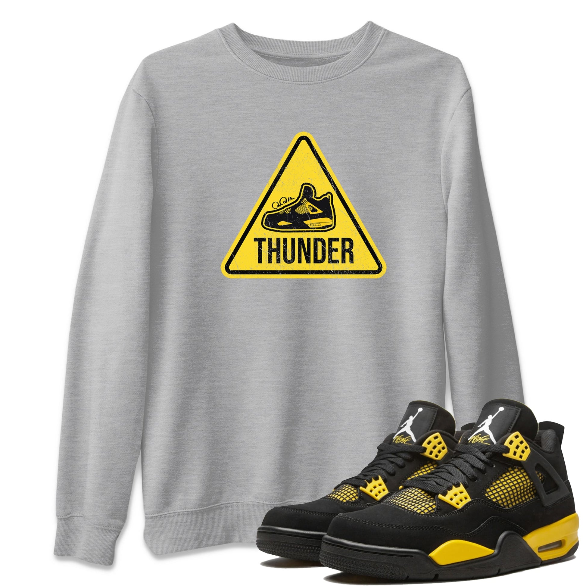 Air Jordan 4 Thunder Sneaker Match Tees Warning Sign Sneaker Tees Yellow AJ4 Thunder Sneaker Release Tees Unisex Shirts Heather Grey 1