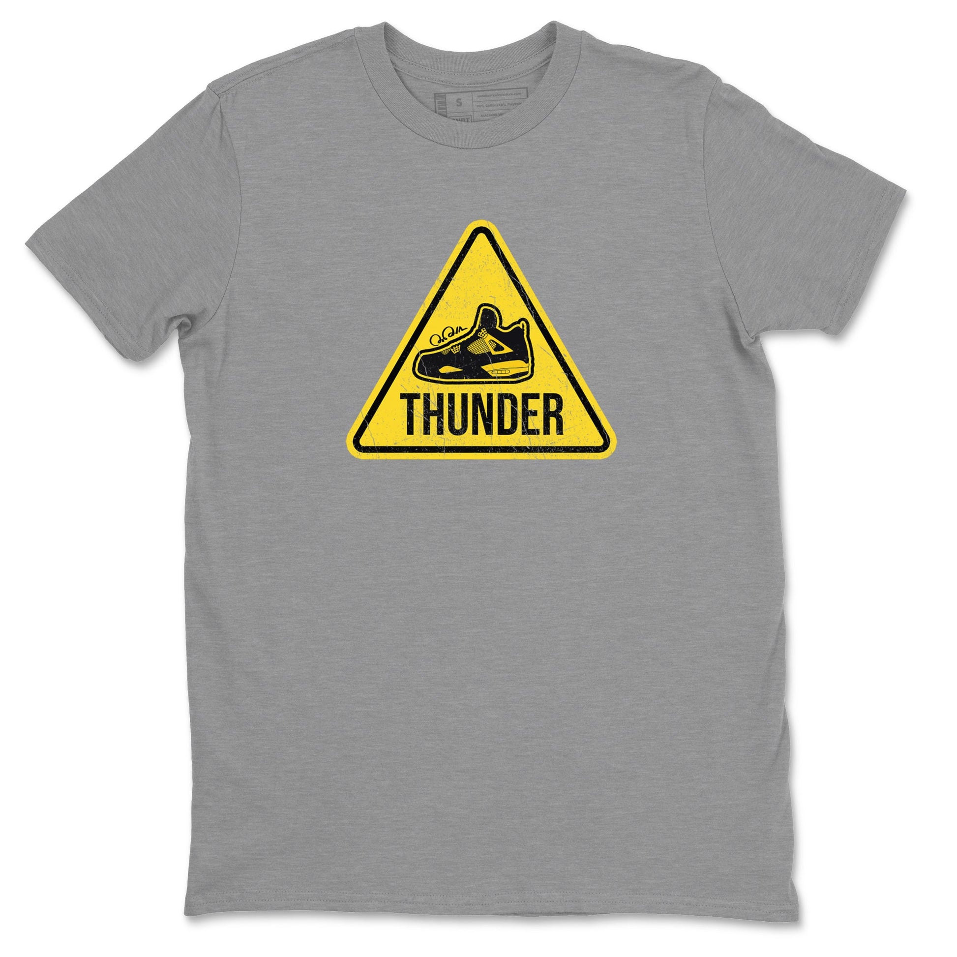 Air Jordan 4 Thunder Sneaker Match Tees Warning Sign Sneaker Tees Yellow AJ4 Thunder Sneaker Release Tees Unisex Shirts Heather Grey 2