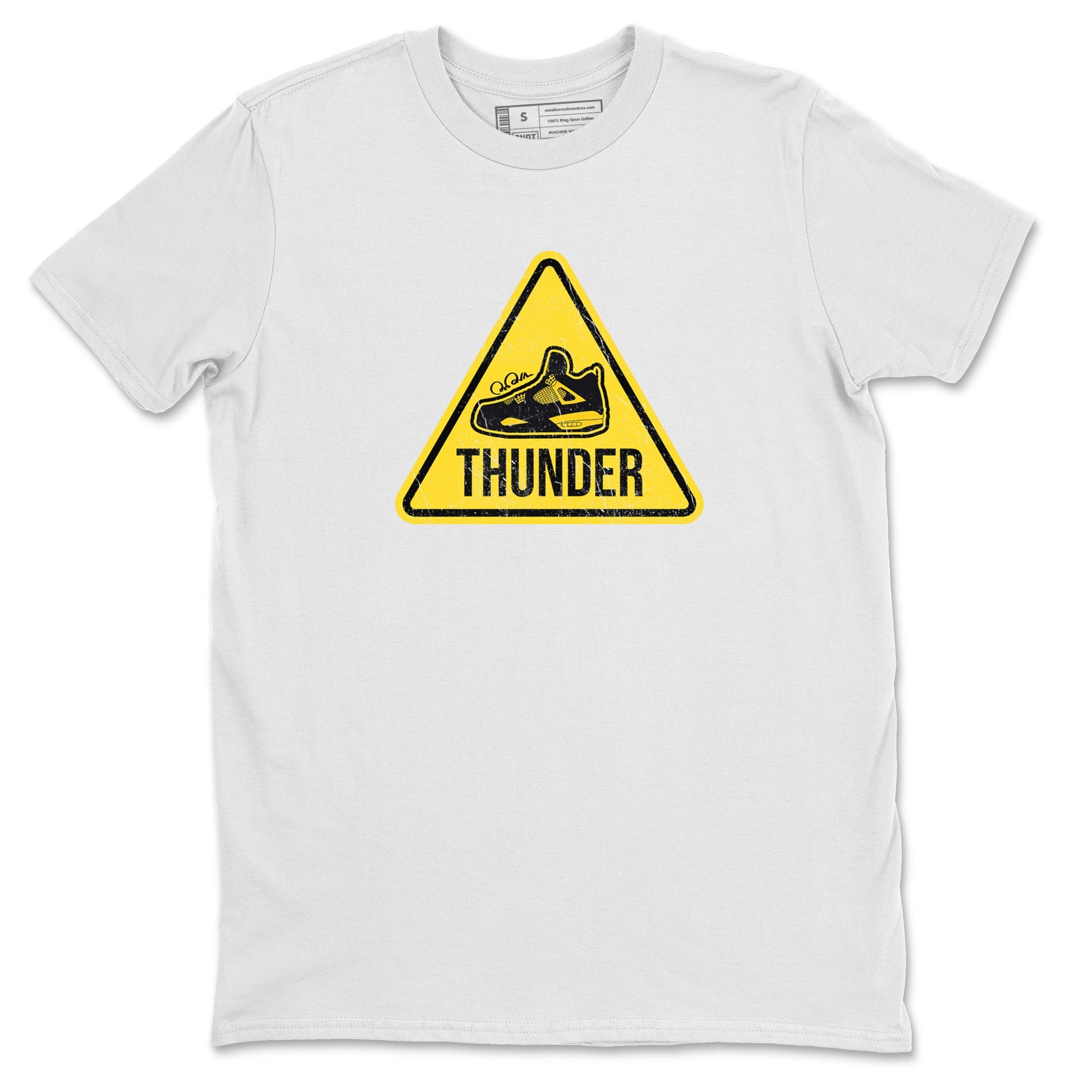 Air Jordan 4 Thunder Sneaker Match Tees Warning Sign Sneaker Tees Yellow AJ4 Thunder Sneaker Release Tees Unisex Shirts White 2