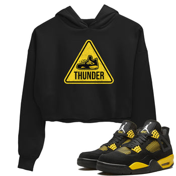Air Jordan 4 Thunder Sneaker Match Tees Warning Sign Sneaker Tees Yellow AJ4 Thunder Sneaker Release Tees Women's Shirts Black 1