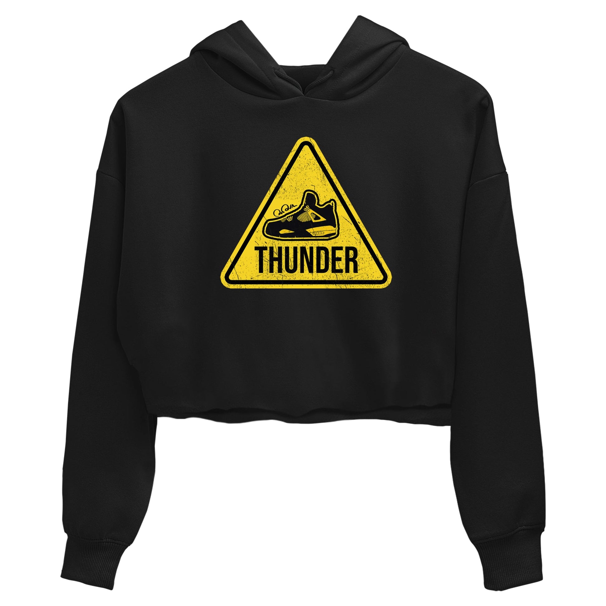 Air Jordan 4 Thunder Sneaker Match Tees Warning Sign Sneaker Tees Yellow AJ4 Thunder Sneaker Release Tees Women's Shirts Black 2
