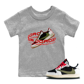 Jordan 1 Travis Scott Olive Sneaker Match Tees Warping Space Sneaker Tees Jordan 1 Travis Scott Olive Sneaker Release Tees Kids Shirts